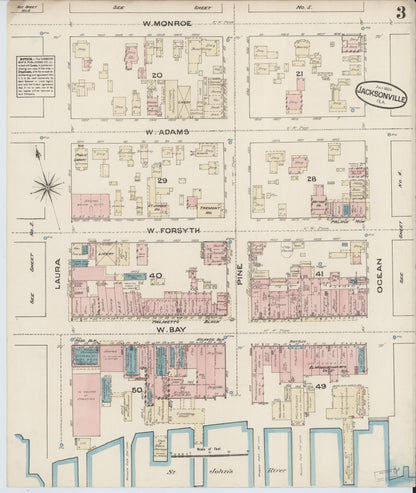Sanborn Fire Insurance Map from Jacksonville, Duval County, Florida (1884), Sheet #0003 - Complete Map Set gallery image, historic Sanborn map, vintage wall art, Florida Florida