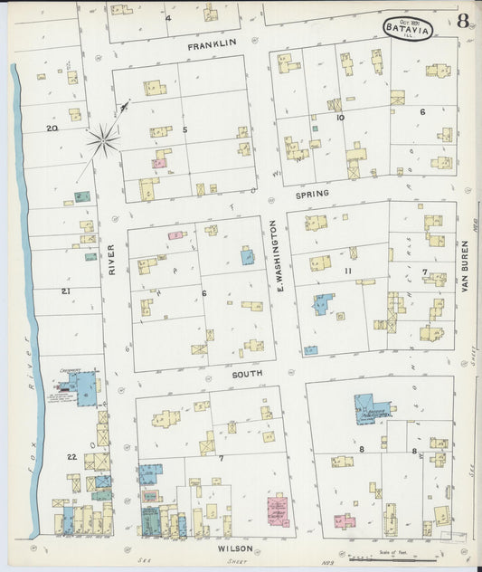 Sanborn Fire Insurance Map from Batavia, Kane County, Illinois (1891), Sheet #0008 - Historic Sanborn Fire Insurance Map Print, vintage old map wall art, antique decor, genealogy gift, Illinois Illinois map