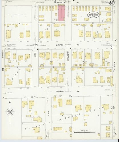 Sanborn Fire Insurance Map from Pine Bluff, Jefferson County, Arkansas (1908), Sheet #0020 - Complete Map Set gallery image, historic Sanborn map, vintage wall art, Arkansas Arkansas