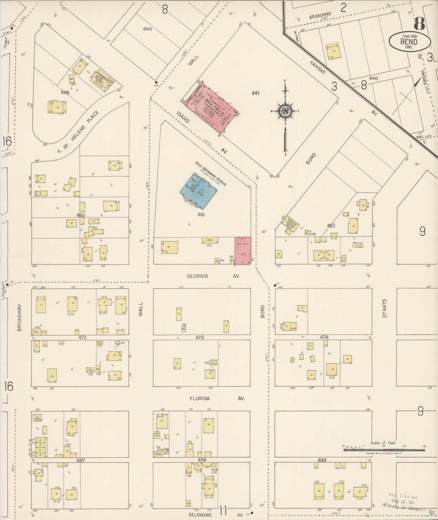 Sanborn Fire Insurance Map from Bend, Deschutes County, Oregon (1920), Sheet #0008 - Complete Map Set gallery image, historic Sanborn map, vintage wall art, Oregon Oregon