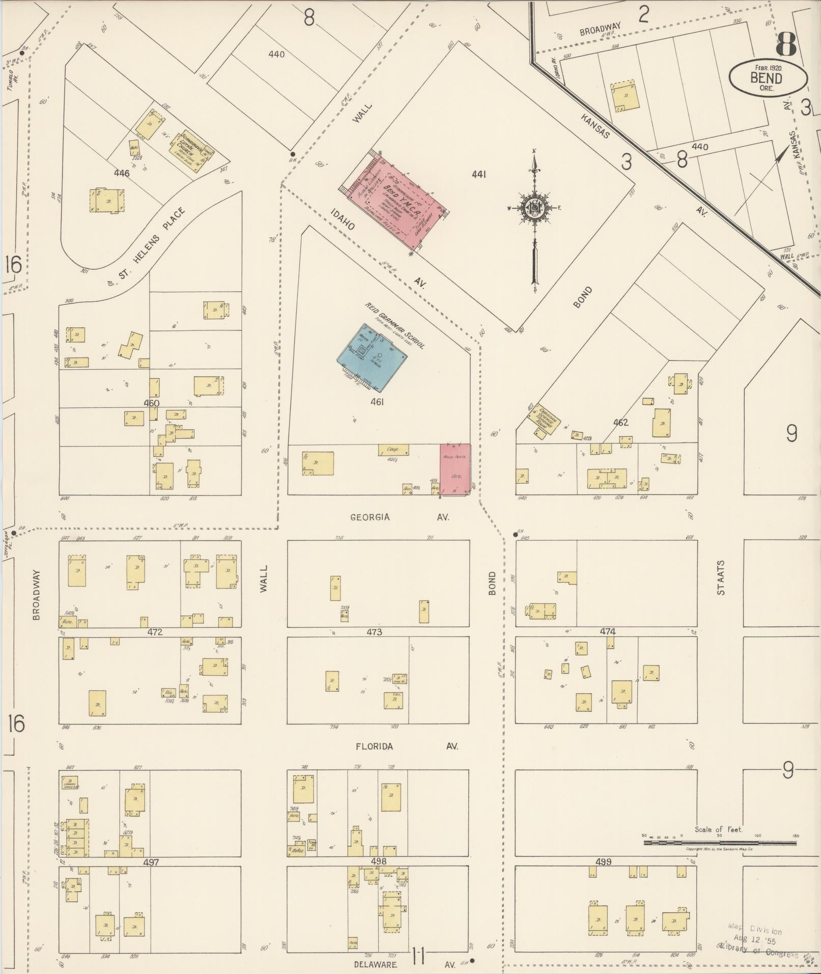 Sanborn Fire Insurance Map from Bend, Deschutes County, Oregon (1920), Sheet #0008 - Complete Map Set gallery image, historic Sanborn map, vintage wall art, Oregon Oregon