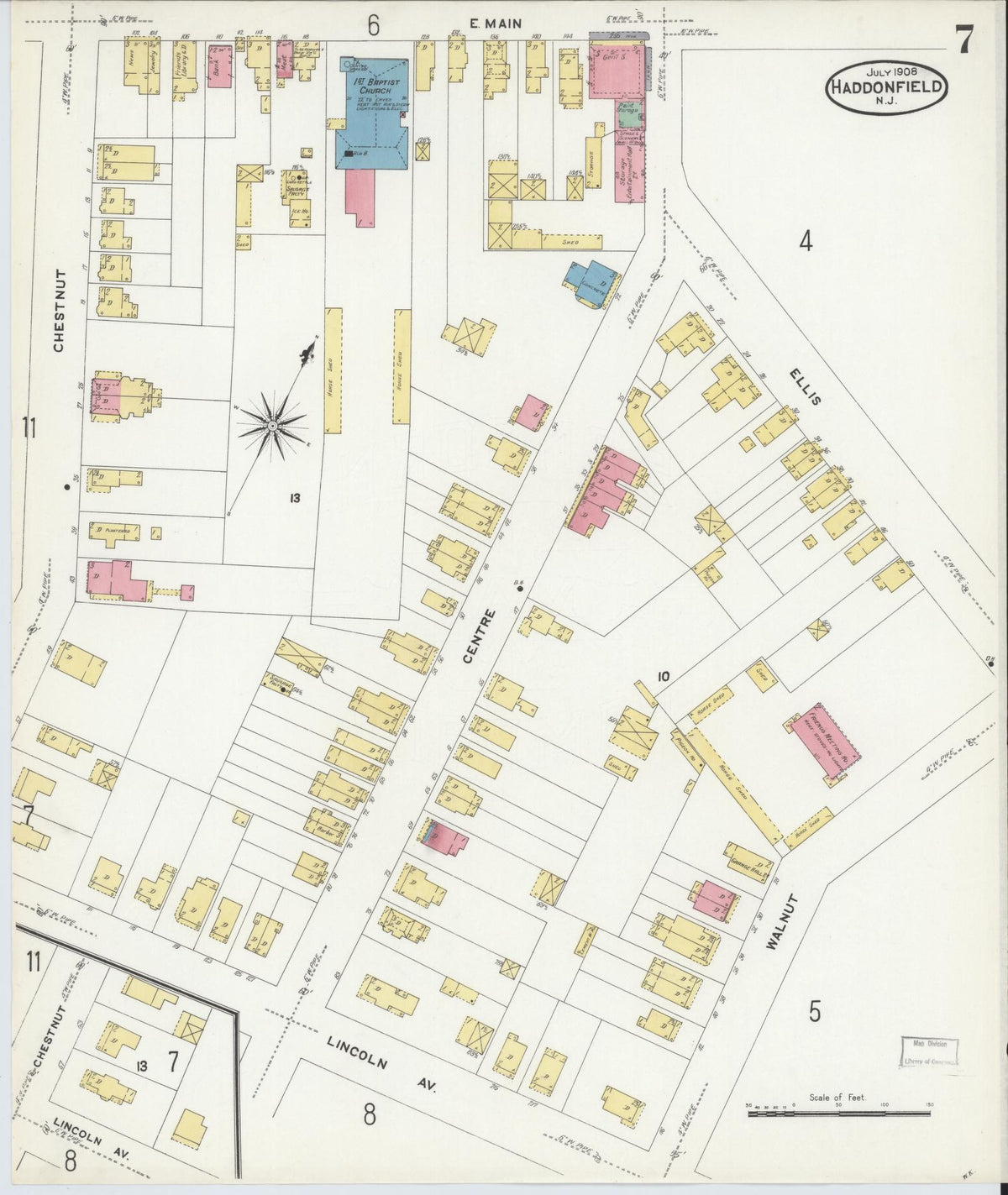 Sanborn Fire Insurance Map from Haddonfield, Camden County, New Jersey (1908), Sheet #0007 - Complete Map Set gallery image, historic Sanborn map, vintage wall art, New Jersey New Jersey