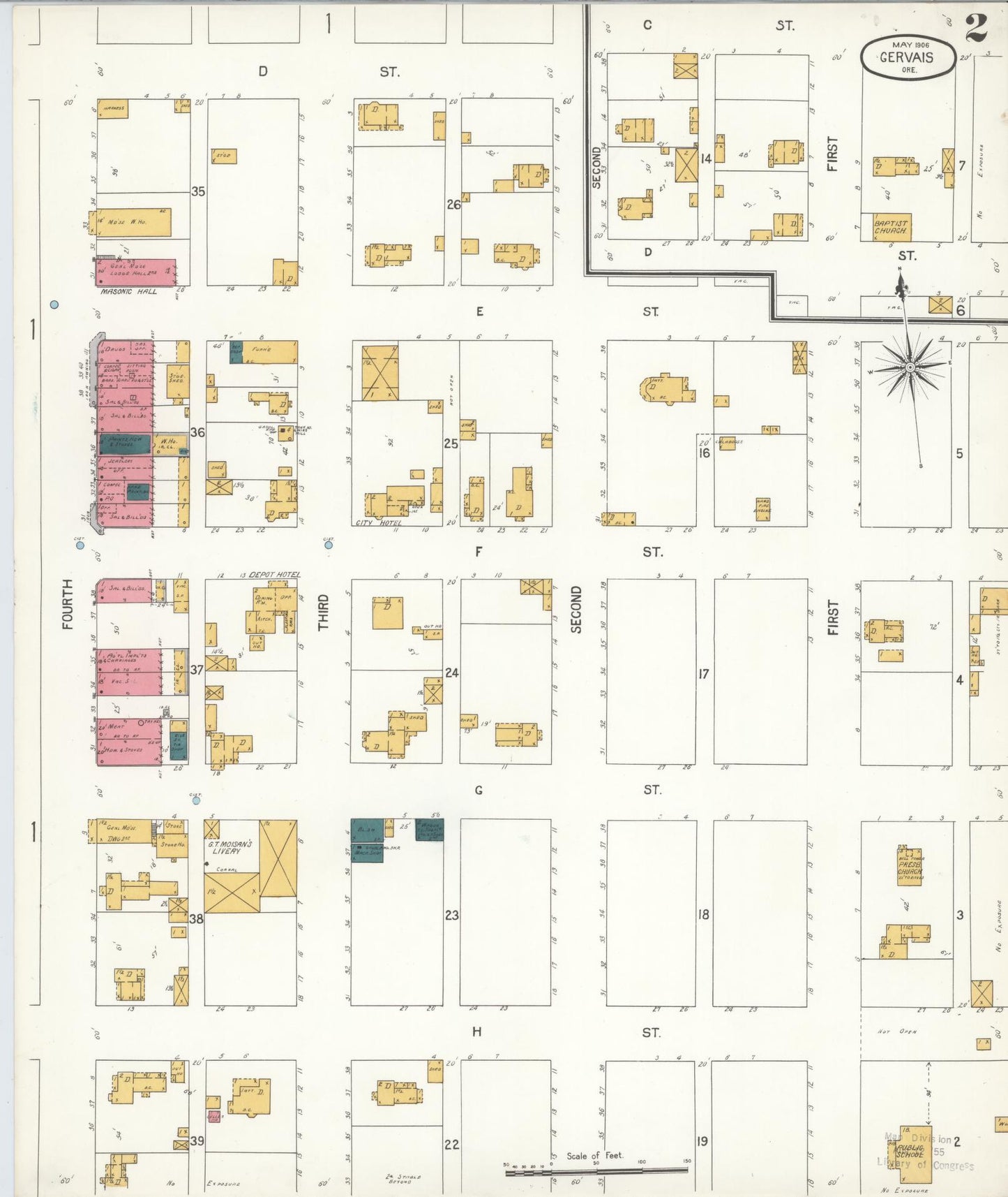 Sanborn Fire Insurance Map from Gervais, Marion County, Oregon (1906), Sheet #0002 - Complete Map Set gallery image, historic Sanborn map, vintage wall art, Oregon Oregon