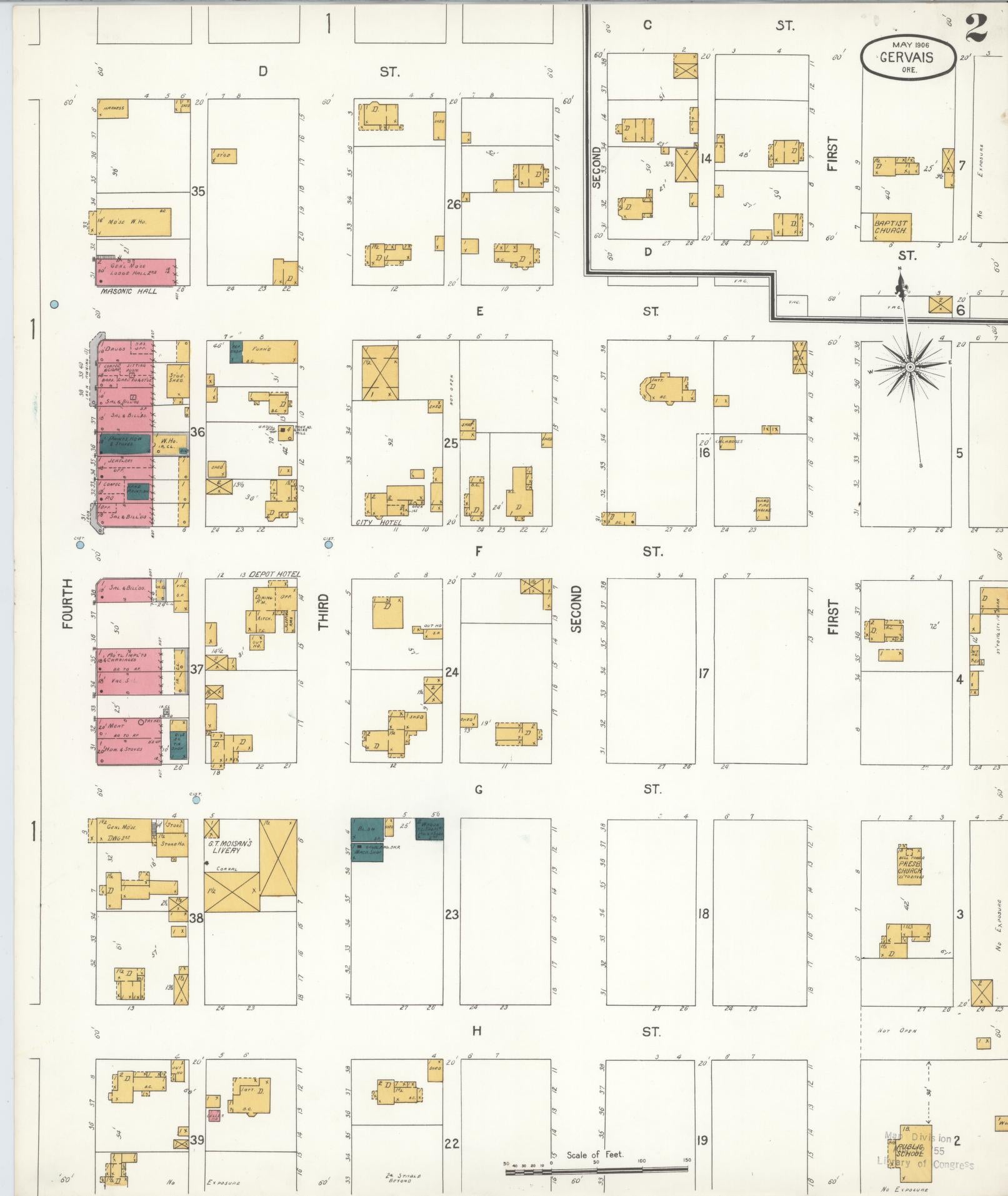 Sanborn Fire Insurance Map from Gervais, Marion County, Oregon (1906), Sheet #0002 - Complete Map Set gallery image, historic Sanborn map, vintage wall art, Oregon Oregon