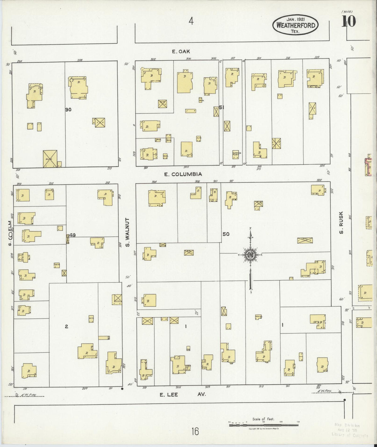Sanborn Fire Insurance Map from Weatherford, Parker County, Texas (1921), Sheet #0010 - Complete Map Set gallery image, historic Sanborn map, vintage wall art, Texas Texas