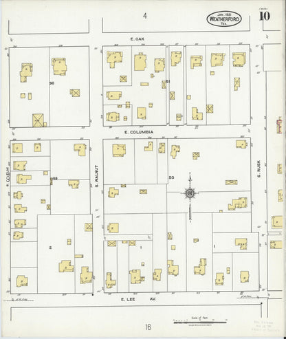 Sanborn Fire Insurance Map from Weatherford, Parker County, Texas (1921), Sheet #0010 - Complete Map Set gallery image, historic Sanborn map, vintage wall art, Texas Texas