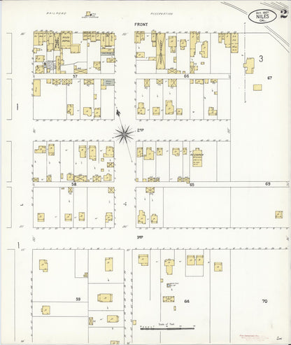 Sanborn Fire Insurance Map from Niles, Alameda County, California (1907), Sheet #0002 - Historic Sanborn Fire Insurance Map Print, vintage old map wall art, antique decor, genealogy gift, California California map
