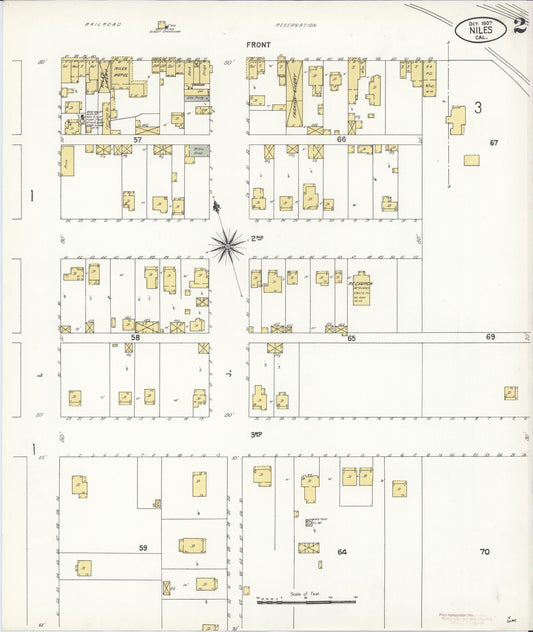 Sanborn Fire Insurance Map from Niles, Alameda County, California (1907), Sheet #0002 - Historic Sanborn Fire Insurance Map Print, vintage old map wall art, antique decor, genealogy gift, California California map