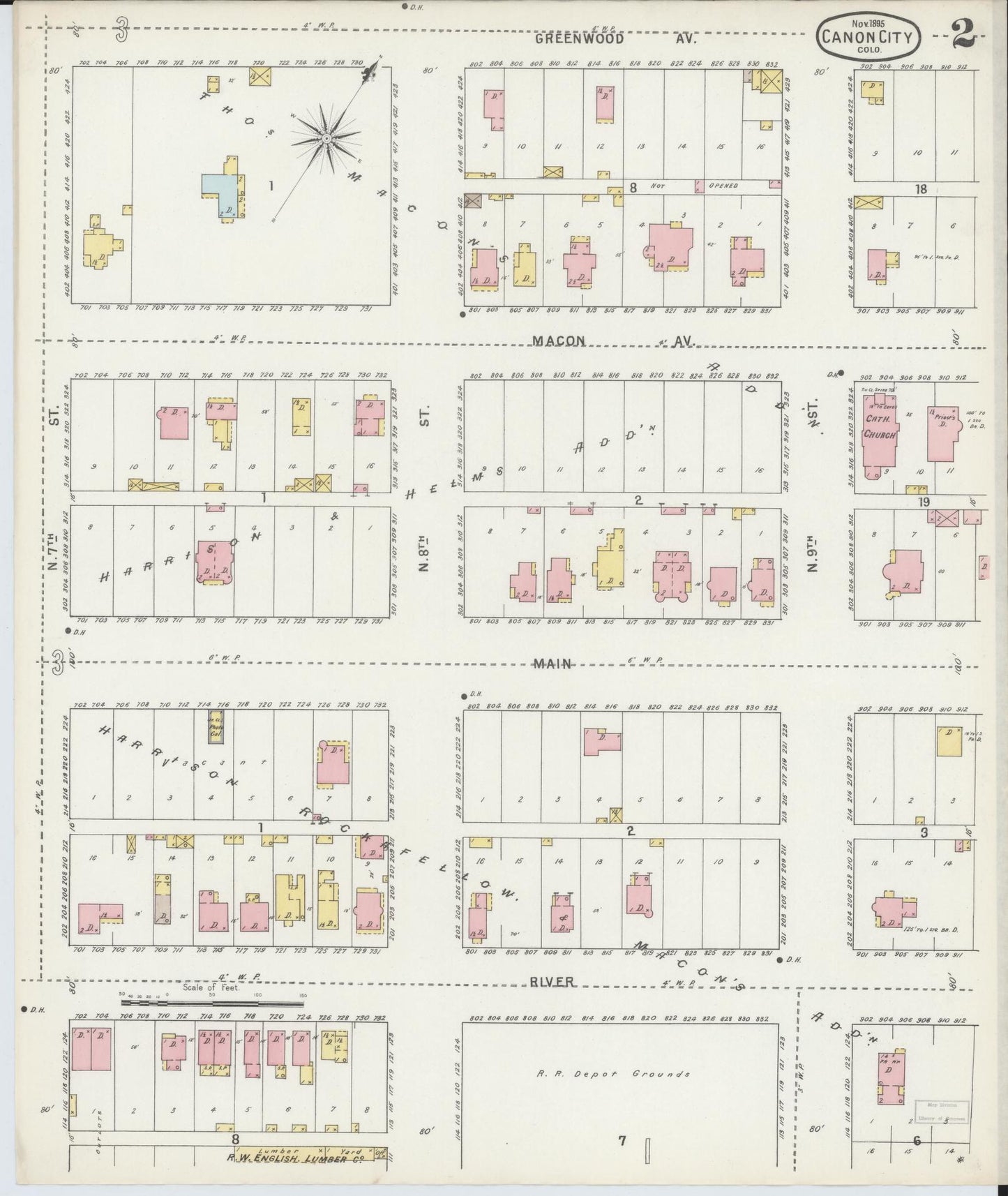 Sanborn Fire Insurance Map from Canon City, Fremont County, Colorado (1895), Sheet #0002 - Complete Map Set gallery image, historic Sanborn map, vintage wall art, Colorado Colorado
