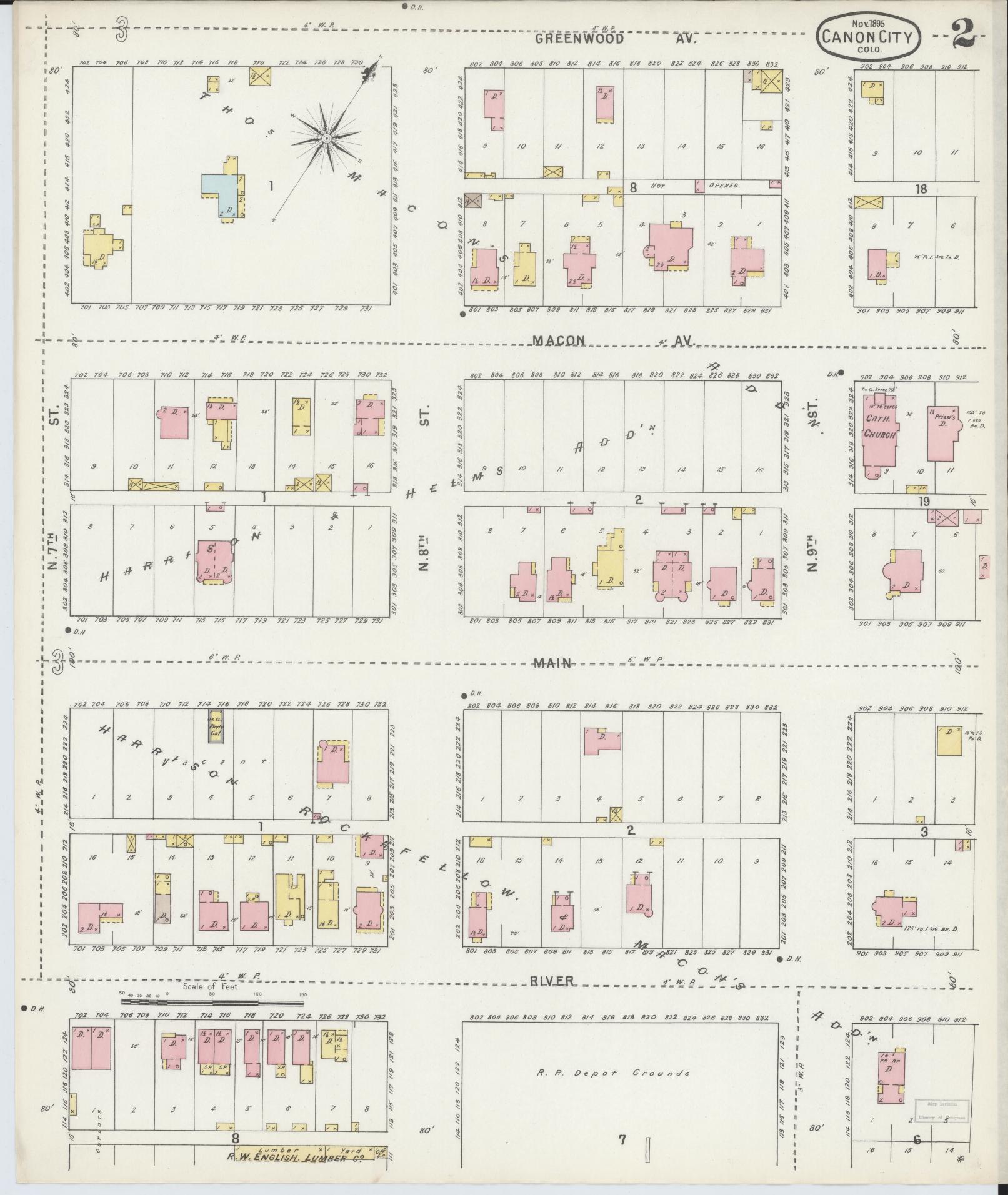 Sanborn Fire Insurance Map from Canon City, Fremont County, Colorado (1895), Sheet #0002 - Complete Map Set gallery image, historic Sanborn map, vintage wall art, Colorado Colorado
