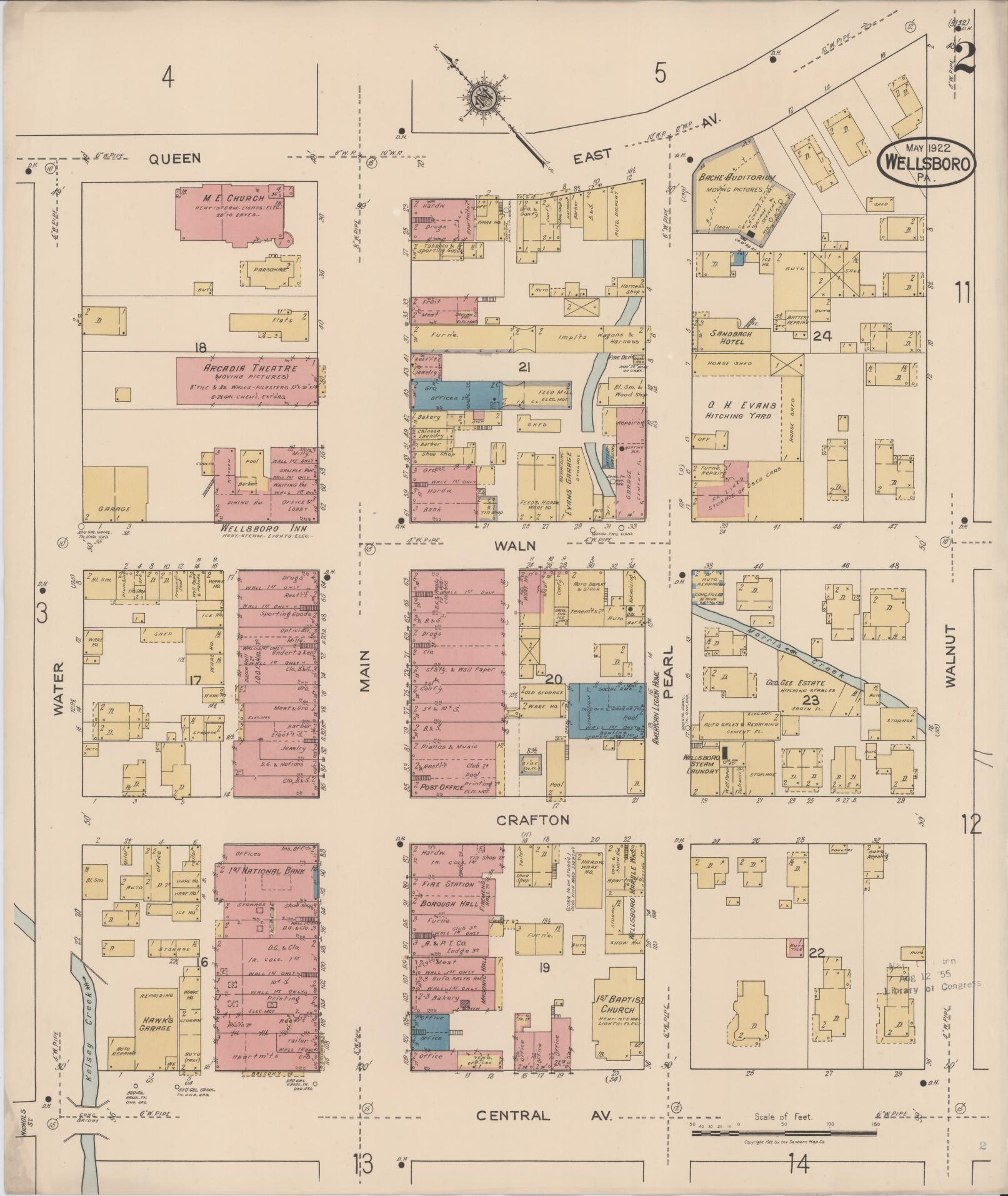 Sanborn Fire Insurance Map from Wellsboro, Tioga County, Pennsylvania (1922), Sheet #0002 - Complete Map Set gallery image, historic Sanborn map, vintage wall art, Pennsylvania Pennsylvania