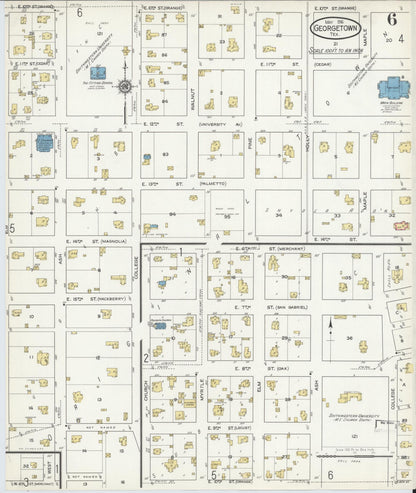 Sanborn Fire Insurance Map from Georgetown, Williamson County, Texas (1916), Sheet #0006 - Historic Sanborn Fire Insurance Map Print, vintage old map wall art, antique decor, genealogy gift, Texas Texas map