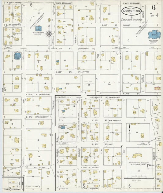 Sanborn Fire Insurance Map from Georgetown, Williamson County, Texas (1916), Sheet #0006 - Historic Sanborn Fire Insurance Map Print, vintage old map wall art, antique decor, genealogy gift, Texas Texas map