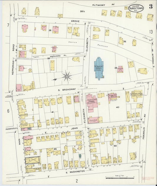 Sanborn Fire Insurance Map from Tarrytown, Westchester County, New York (1909), Sheet #0003 - Historic Sanborn Fire Insurance Map Print, vintage old map wall art, antique decor, genealogy gift, New York New York map