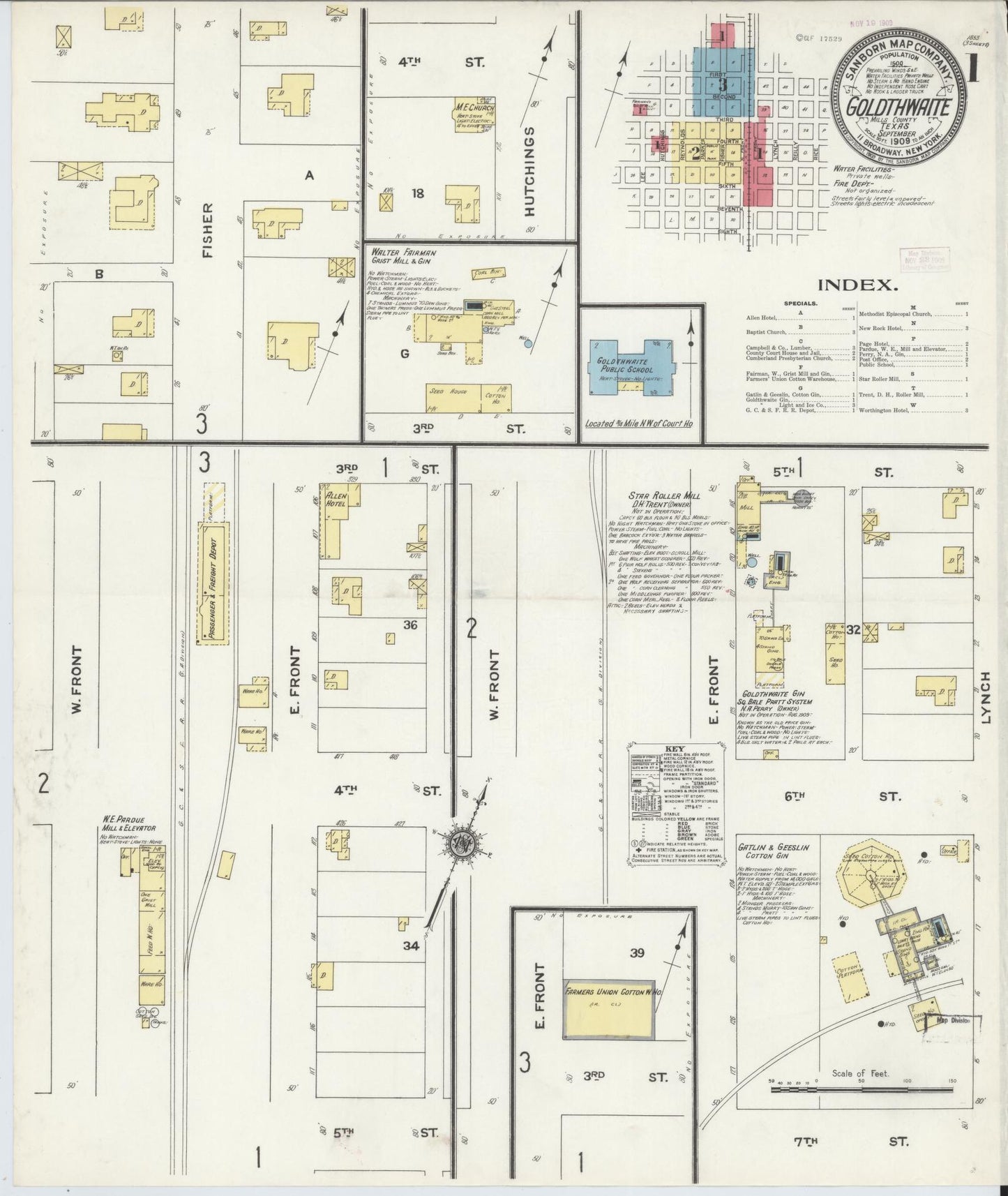 Sanborn Fire Insurance Map from Goldthwaite, Mills County, Texas. (1909) – Historic Sanborn Fire Insurance Map Print