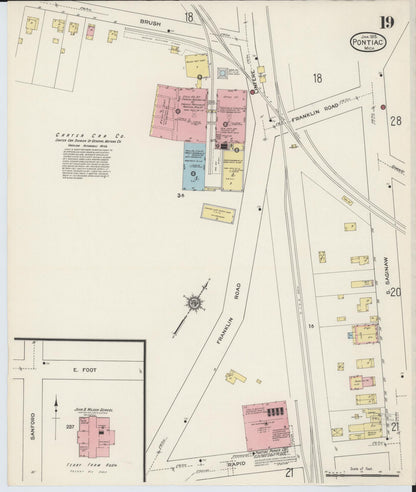 Sanborn Fire Insurance Map from Pontiac, Oakland County, Michigan (1915), Sheet #0019 - Historic Sanborn Fire Insurance Map Print, vintage old map wall art, antique decor, genealogy gift, Michigan Michigan map
