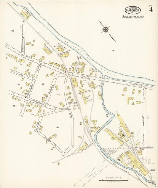 Sanborn Fire Insurance Map from Hardwick, Caledonia County, Vermont (1922), Sheet #0004 - Historic Sanborn Fire Insurance Map Print, vintage old map wall art, antique decor, genealogy gift, Vermont Vermont map