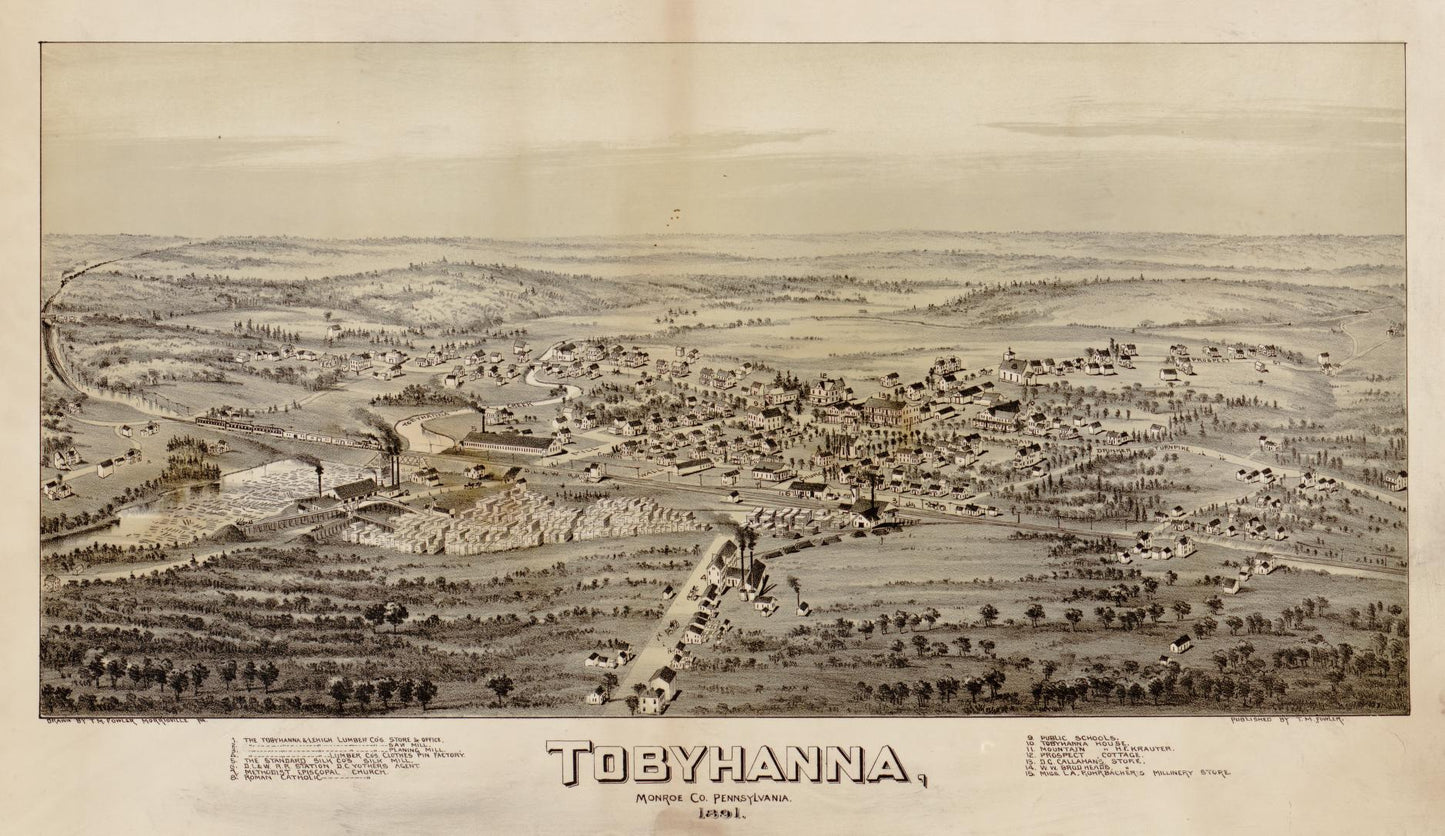 Tobyhanna, Monroe Co., Pennsylvania, 1891 (1891) – Historic Bird’s-Eye View Panorama Print