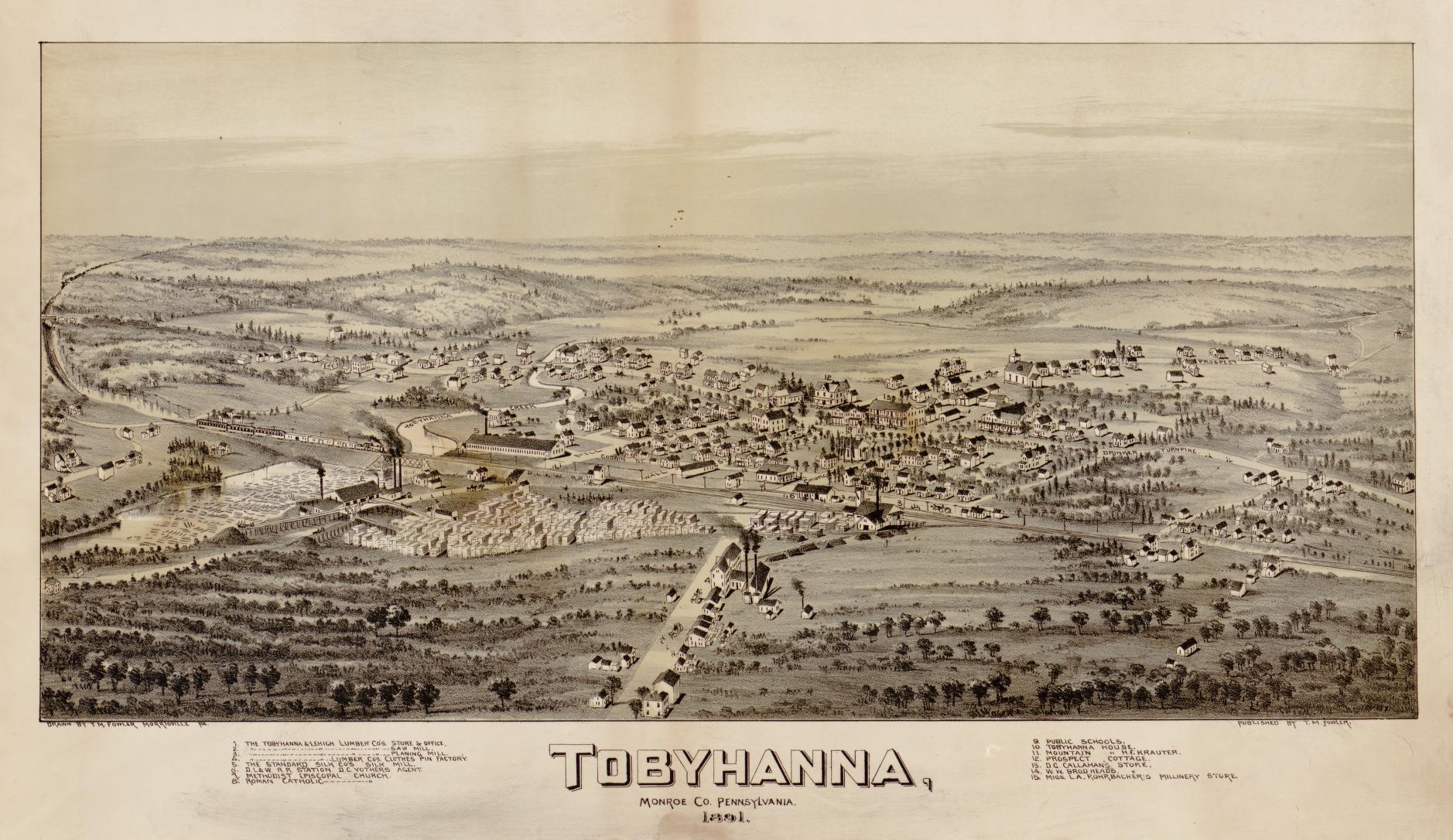 Tobyhanna, Monroe Co., Pennsylvania, 1891 (1891) – Historic Bird’s-Eye View Panorama Print