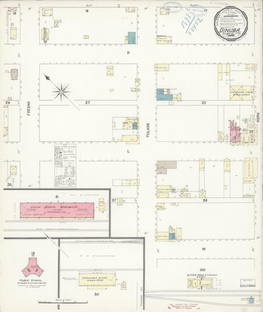 Sanborn Fire Insurance Map from Dinuba, Tulare County, California (1898), Sheet #0001 - Historic Sanborn Fire Insurance Map Print, vintage old map wall art, antique decor, genealogy gift, California California map