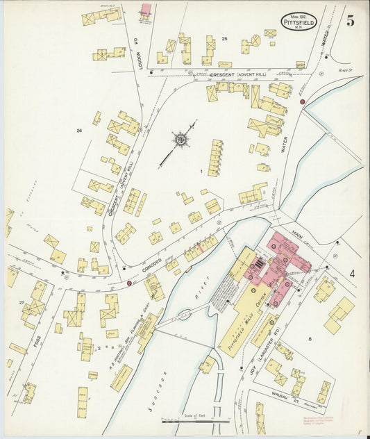 Sanborn Fire Insurance Map from Pittsfield, Merrimack County, New Hampshire (1912), Sheet #0005 - Historic Sanborn Fire Insurance Map Print, vintage old map wall art, antique decor, genealogy gift, New Hampshire New Hampshire map