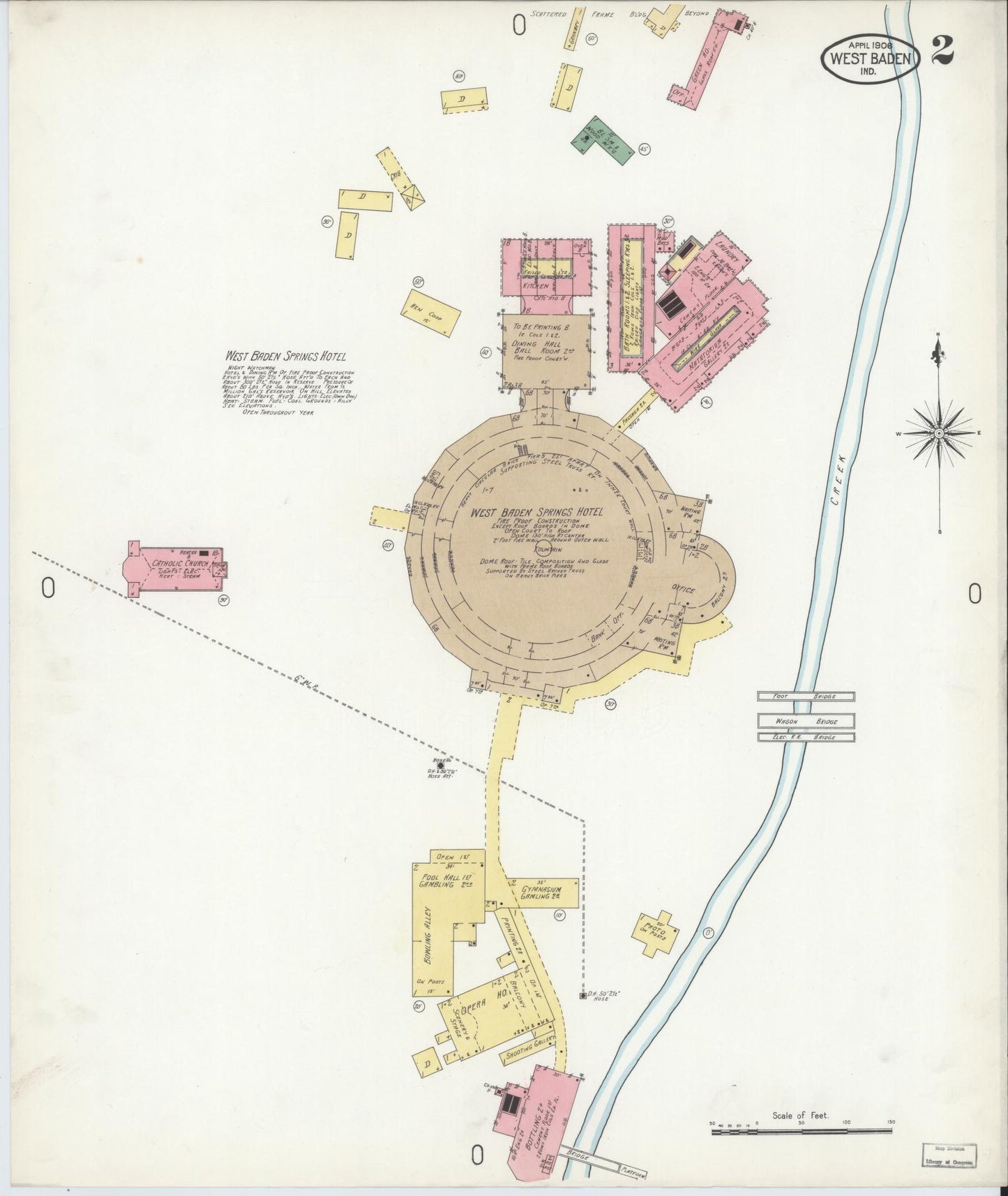 Sanborn Fire Insurance Map from West Baden, Orange County, Indiana (1906), Sheet #0002 - Complete Map Set gallery image, historic Sanborn map, vintage wall art, Indiana Indiana