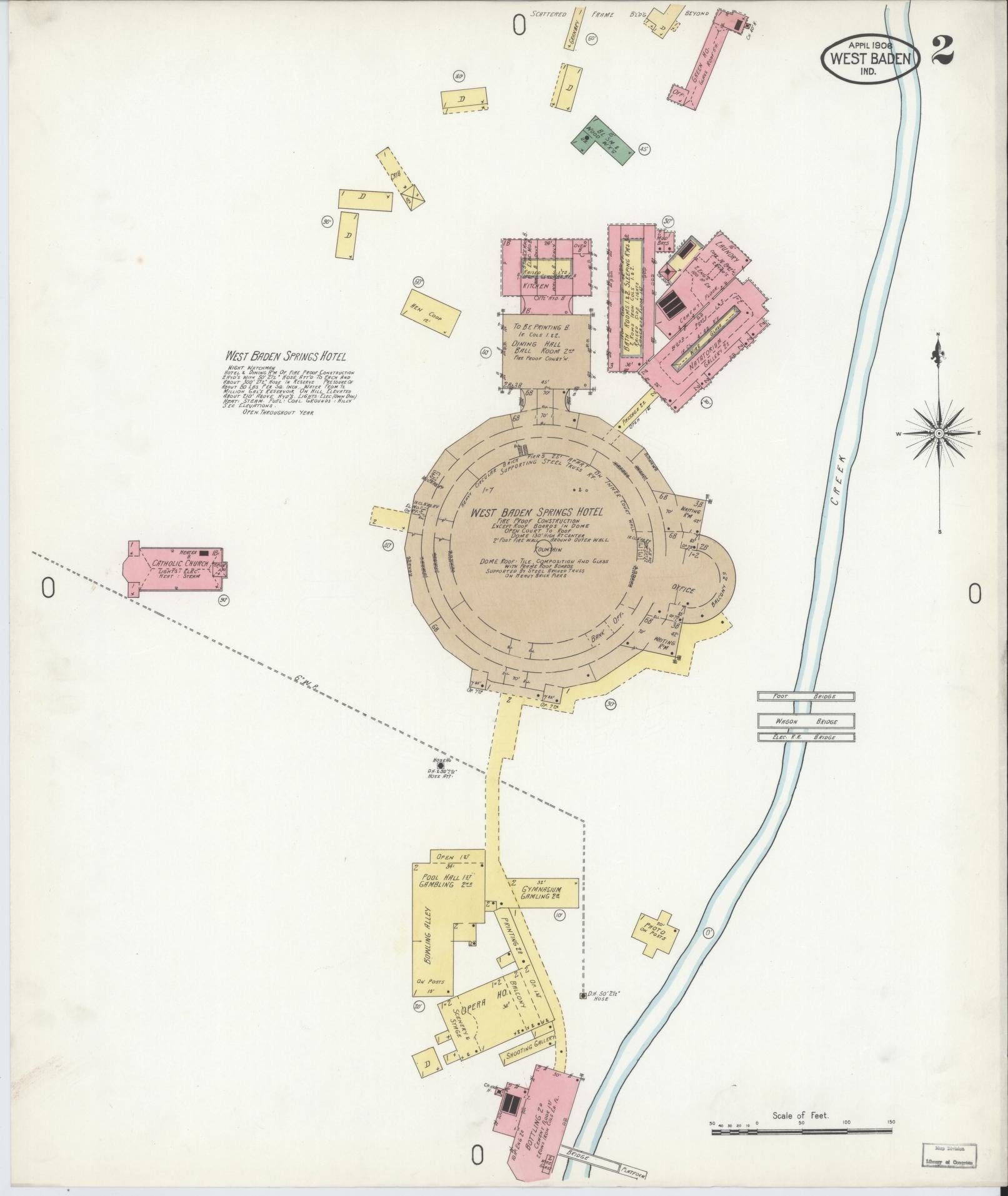 Sanborn Fire Insurance Map from West Baden, Orange County, Indiana (1906), Sheet #0002 - Complete Map Set gallery image, historic Sanborn map, vintage wall art, Indiana Indiana