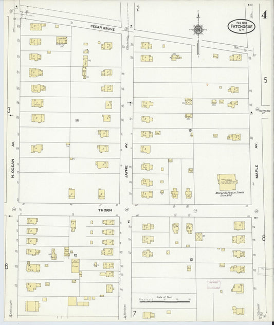 Sanborn Fire Insurance Map from Patchogue, Suffolk County, New York (1910), Sheet #0004 - Historic Sanborn Fire Insurance Map Print, vintage old map wall art, antique decor, genealogy gift, New York New York map