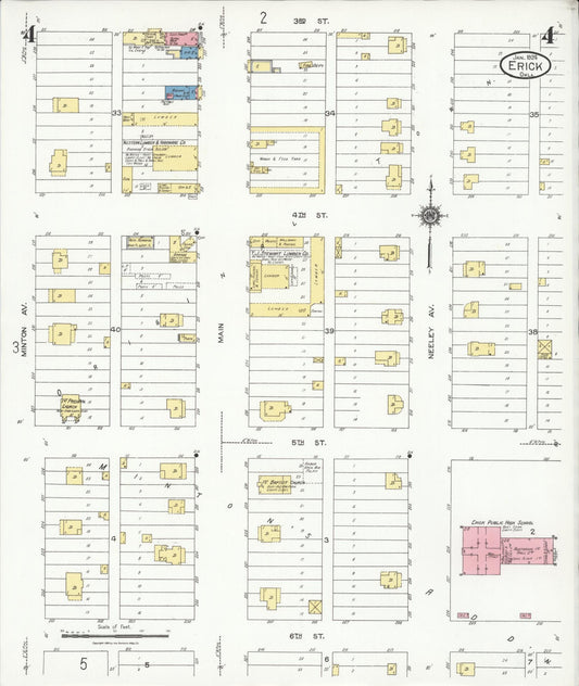 Sanborn Fire Insurance Map from Erick, Beckham County, Oklahoma (1924), Sheet #0004 - Historic Sanborn Fire Insurance Map Print, vintage old map wall art, antique decor, genealogy gift, Oklahoma Oklahoma map