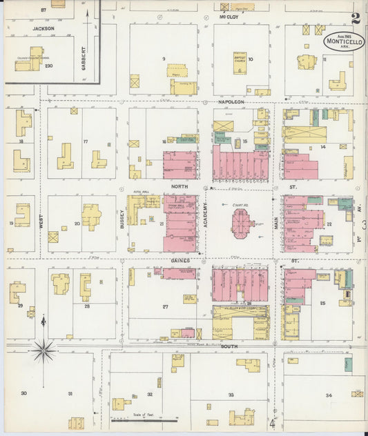Sanborn Fire Insurance Map from Monticello, Drew County, Arkansas (1903), Sheet #0002 - Historic Sanborn Fire Insurance Map Print, vintage old map wall art, antique decor, genealogy gift, Arkansas Arkansas map