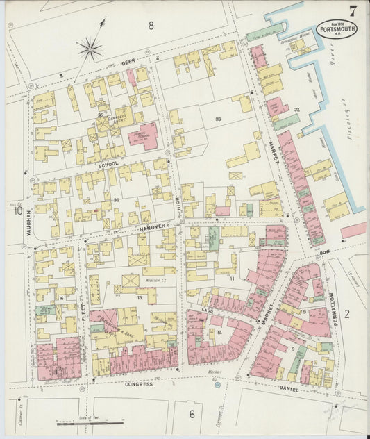 Sanborn Fire Insurance Map from Portsmouth, Rockingham County, New Hampshire (1898), Sheet #0007 - Historic Sanborn Fire Insurance Map Print, vintage old map wall art, antique decor, genealogy gift, New Hampshire New Hampshire map