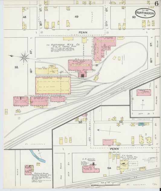 Sanborn Fire Insurance Map from Huntingdon, Huntingdon County, Pennsylvania (1891), Sheet #0006 - Historic Sanborn Fire Insurance Map Print, vintage old map wall art, antique decor, genealogy gift, Pennsylvania Pennsylvania map