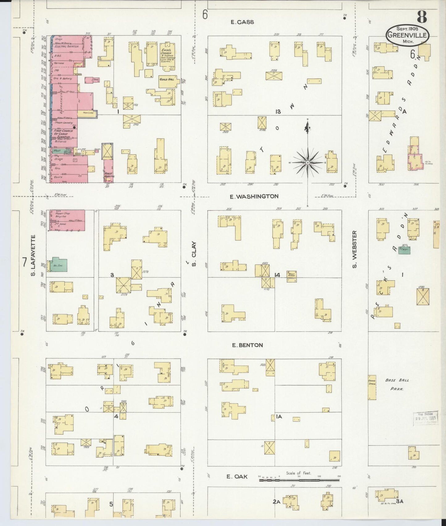 Sanborn Fire Insurance Map from Greenville, Montcalm County, Michigan (1908), Sheet #0008 - Complete Map Set gallery image, historic Sanborn map, vintage wall art, Michigan Michigan