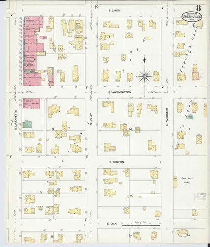 Sanborn Fire Insurance Map from Greenville, Montcalm County, Michigan (1908), Sheet #0008 - Complete Map Set gallery image, historic Sanborn map, vintage wall art, Michigan Michigan