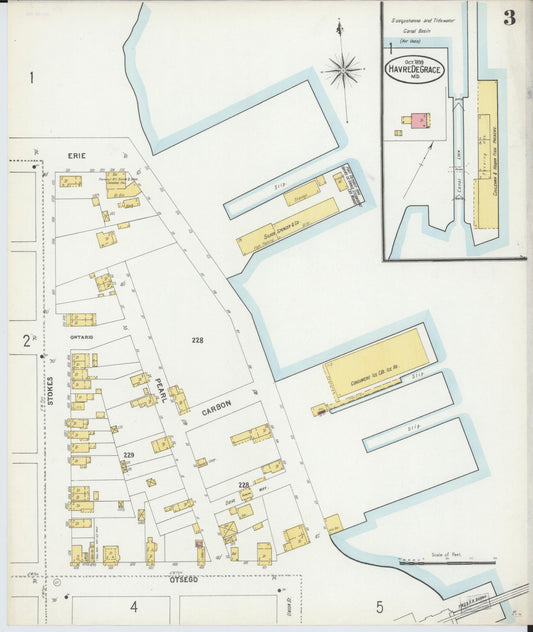 Sanborn Fire Insurance Map from Havre De Grace, Harford County, Maryland (1899), Sheet #0003 - Historic Sanborn Fire Insurance Map Print, vintage old map wall art