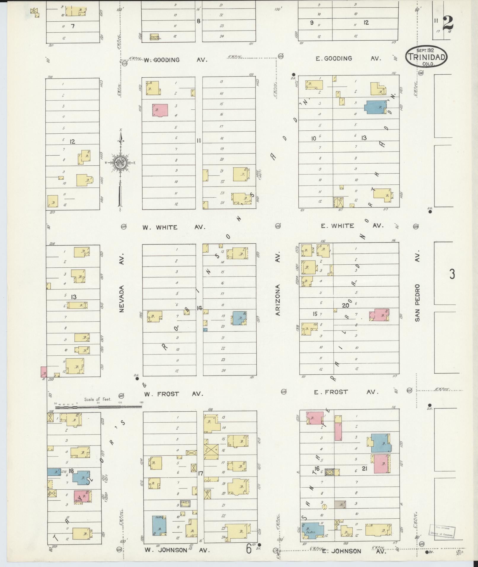 Sanborn Fire Insurance Map from Trinidad, Las Animas County, Colorado (1912), Sheet #0002 - Historic Sanborn Fire Insurance Map Print, vintage old map wall art, antique decor, genealogy gift, Colorado Colorado map