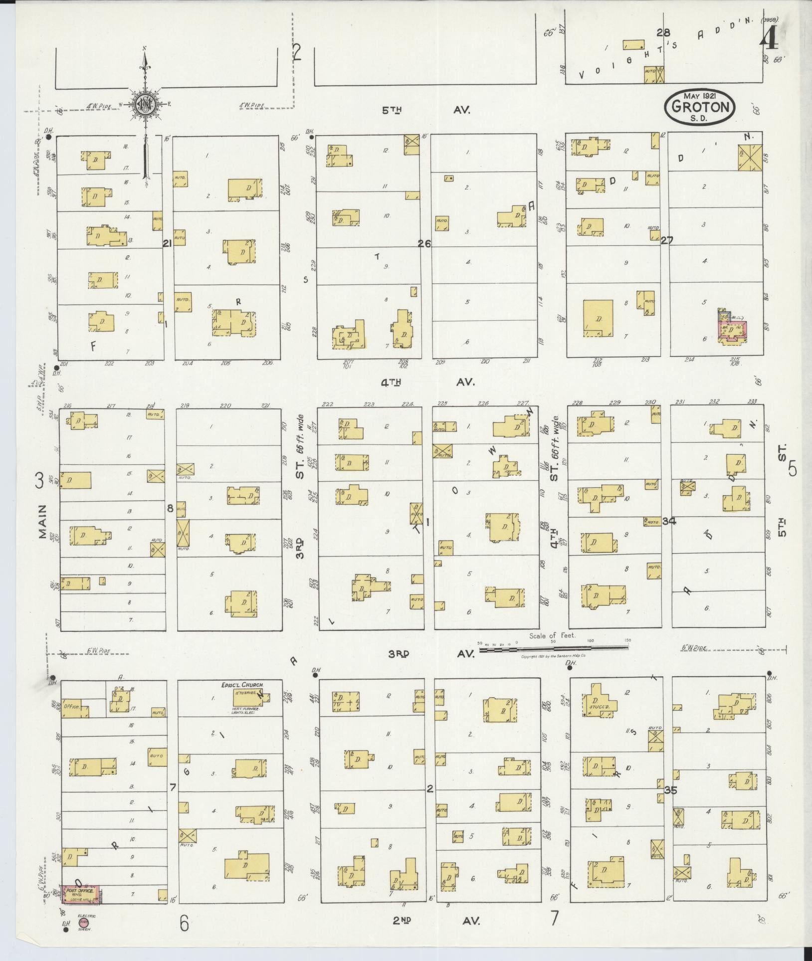 Sanborn Fire Insurance Map from Groton, Brown County, South Dakota (1921), Sheet #0004 - Complete Map Set gallery image, historic Sanborn map, vintage wall art, South Dakota South Dakota