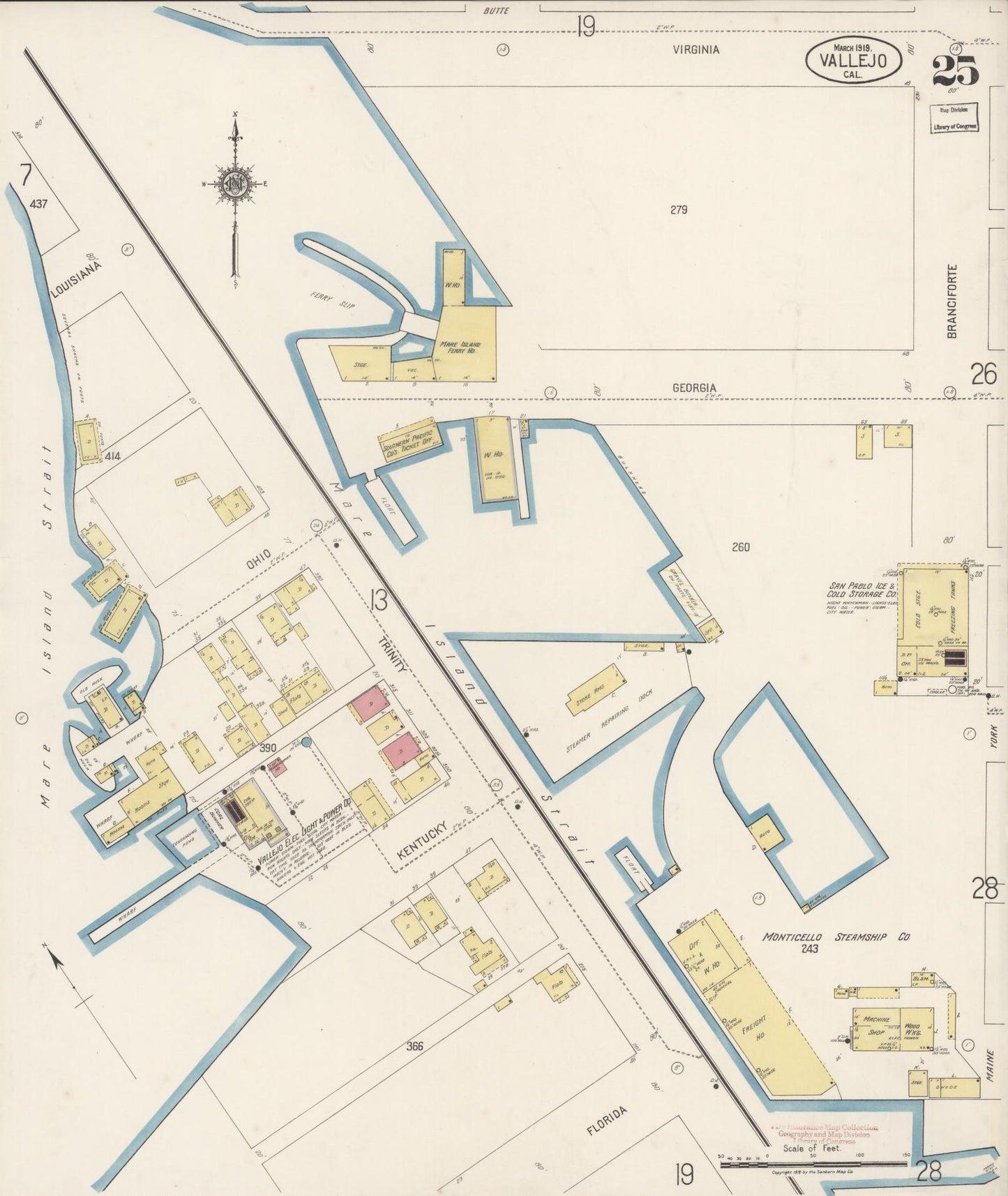 Sanborn Fire Insurance Map from Vallejo, Solano County, California (1919), Sheet #0025 - Complete Map Set gallery image, historic Sanborn map, vintage wall art, California California