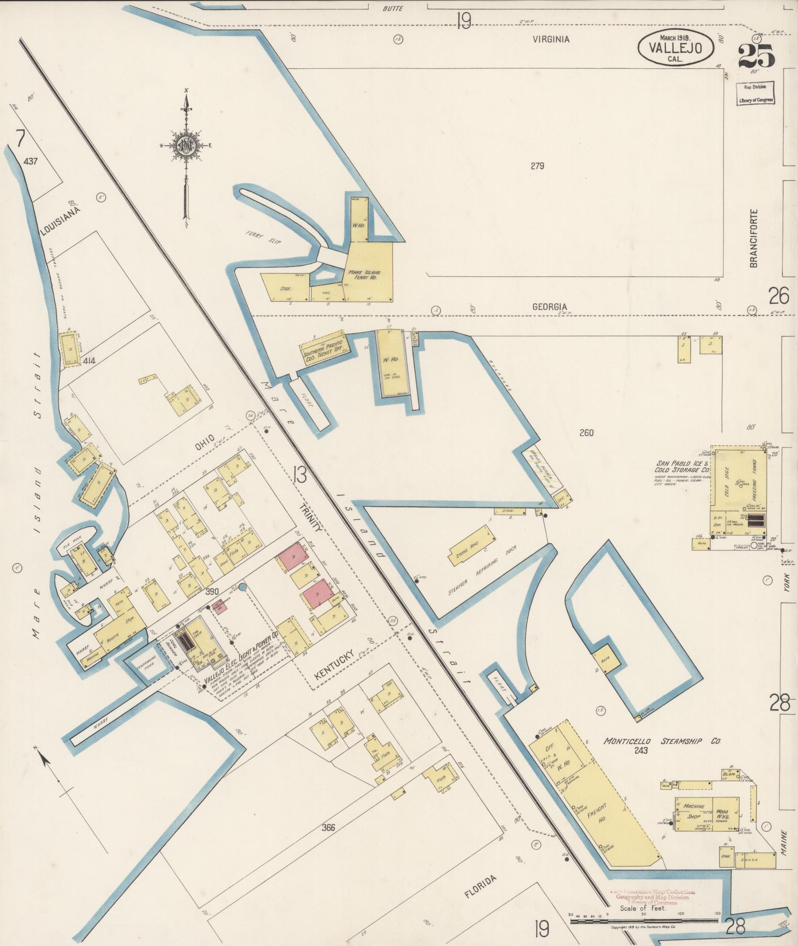 Sanborn Fire Insurance Map from Vallejo, Solano County, California (1919), Sheet #0025 - Complete Map Set gallery image, historic Sanborn map, vintage wall art, California California