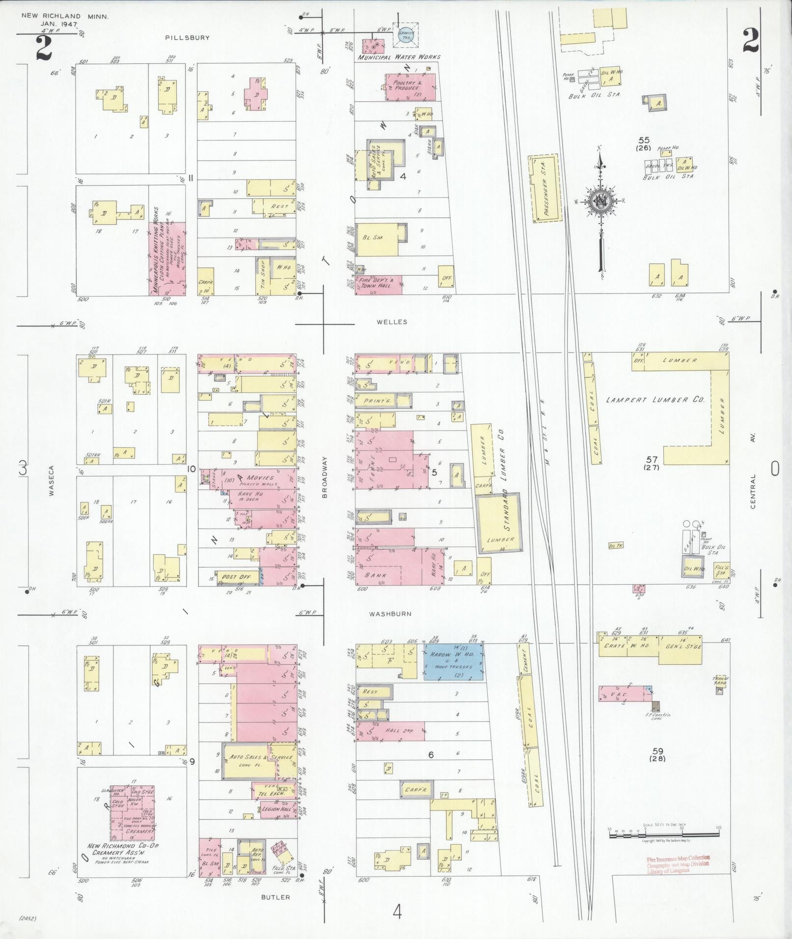 Sanborn Fire Insurance Map from New Richland, Waseca County, Minnesota (1947), Sheet #0002 - Complete Map Set gallery image, historic Sanborn map, vintage wall art, Minnesota Minnesota