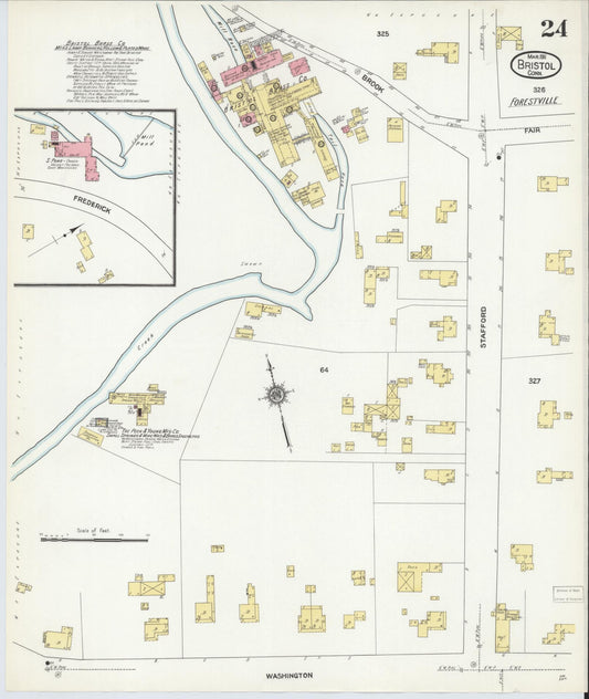 Sanborn Fire Insurance Map from Bristol, Hartford County, Connecticut (1911), Sheet #0024 - Historic Sanborn Fire Insurance Map Print, vintage old map wall art, antique decor, genealogy gift, Connecticut Connecticut map