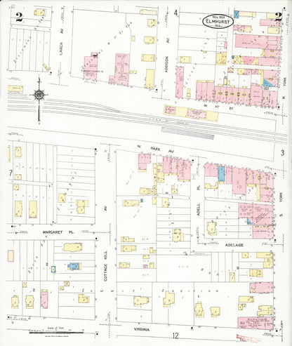 Sanborn Fire Insurance Map from Elmhurst, Du Page County, Illinois (1924), Sheet #0002 - Complete Map Set gallery image, historic Sanborn map, vintage wall art, Illinois Illinois