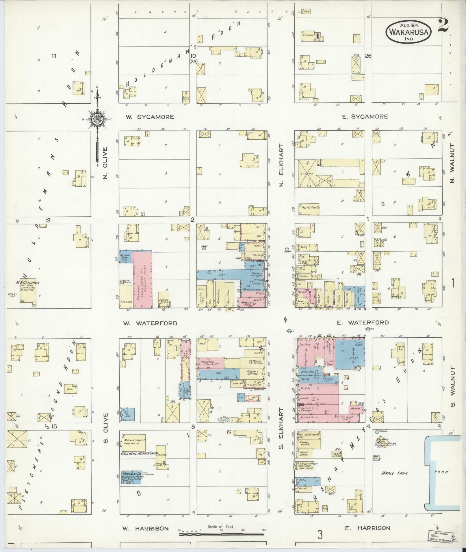 Sanborn Fire Insurance Map from Wakarusa, Elkhart County, Indiana (1914), Sheet #0002 - Complete Map Set gallery image, historic Sanborn map, vintage wall art, Indiana Indiana