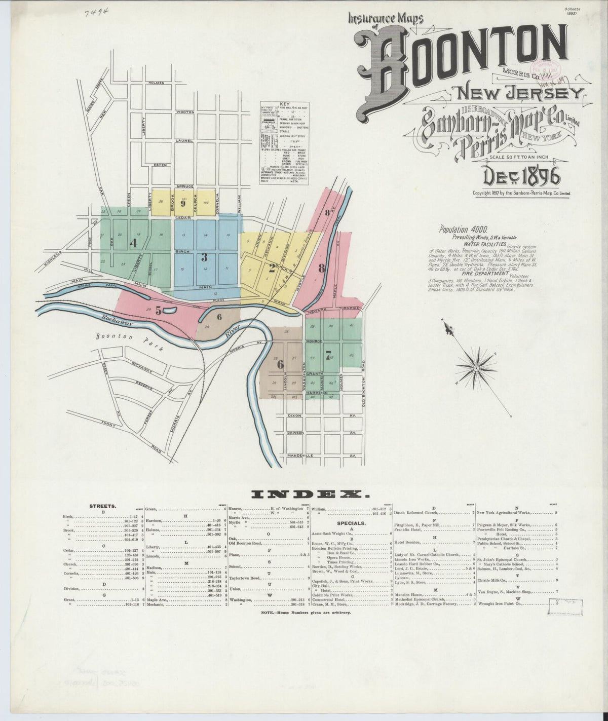 Sanborn Fire Insurance Map from Boonton, Morris County, New Jersey (1896), Sheet #0001 - Historic Sanborn Fire Insurance Map Print, vintage old map wall art, antique decor, genealogy gift, New Jersey New Jersey map