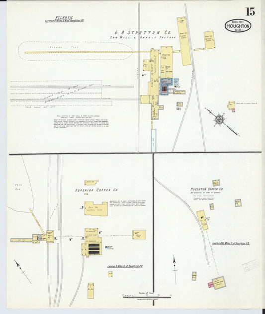 Sanborn Fire Insurance Map from Houghton, Houghton County, Michigan (1917), Sheet #0015 - Historic Sanborn Fire Insurance Map Print, vintage old map wall art, antique decor, genealogy gift, Michigan Michigan map