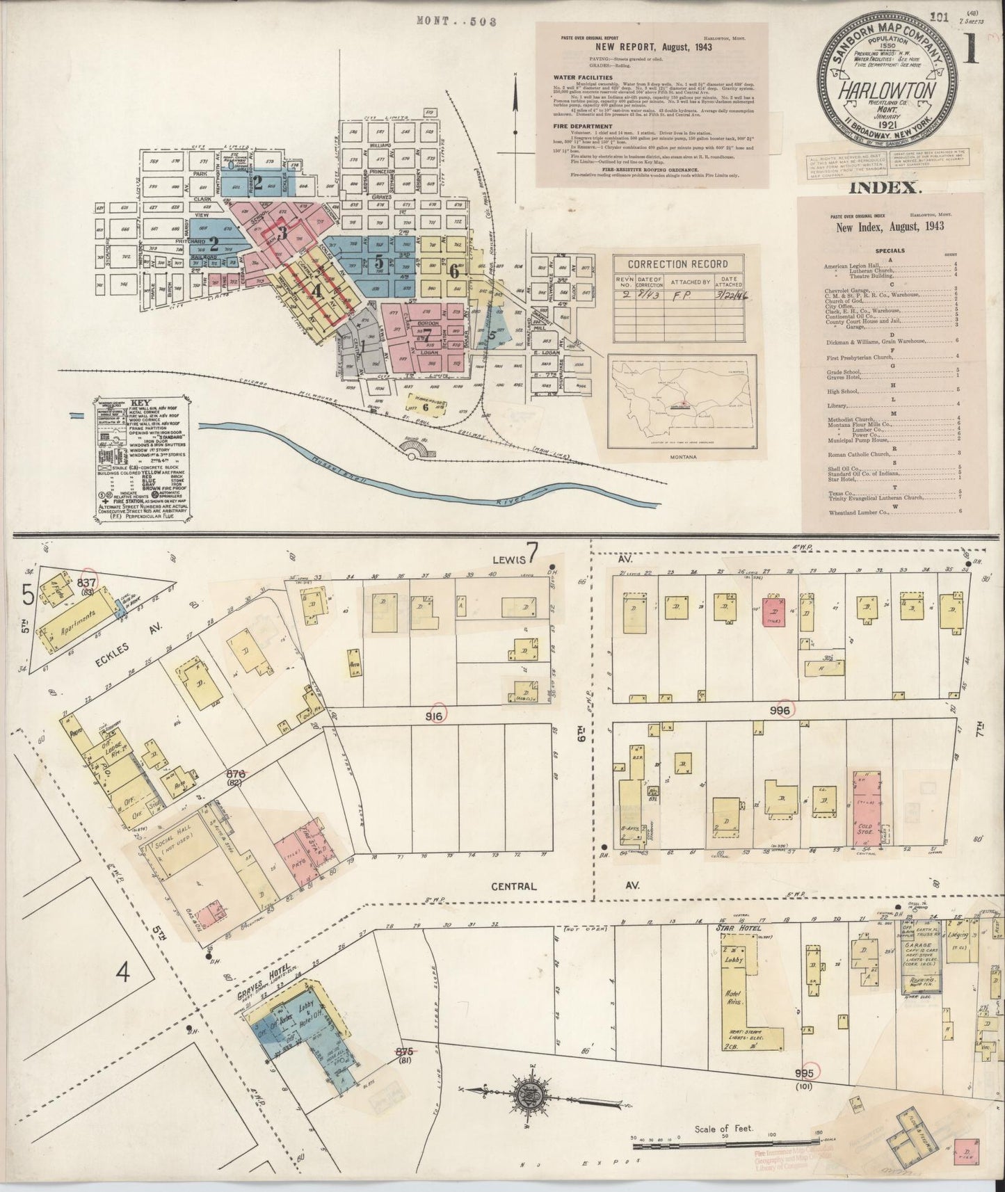 Sanborn Fire Insurance Map from Harlowton, Wheatland County, Montana (1943), Sheet #0001 - Complete Map Set gallery image, historic Sanborn map, vintage wall art, Montana Montana