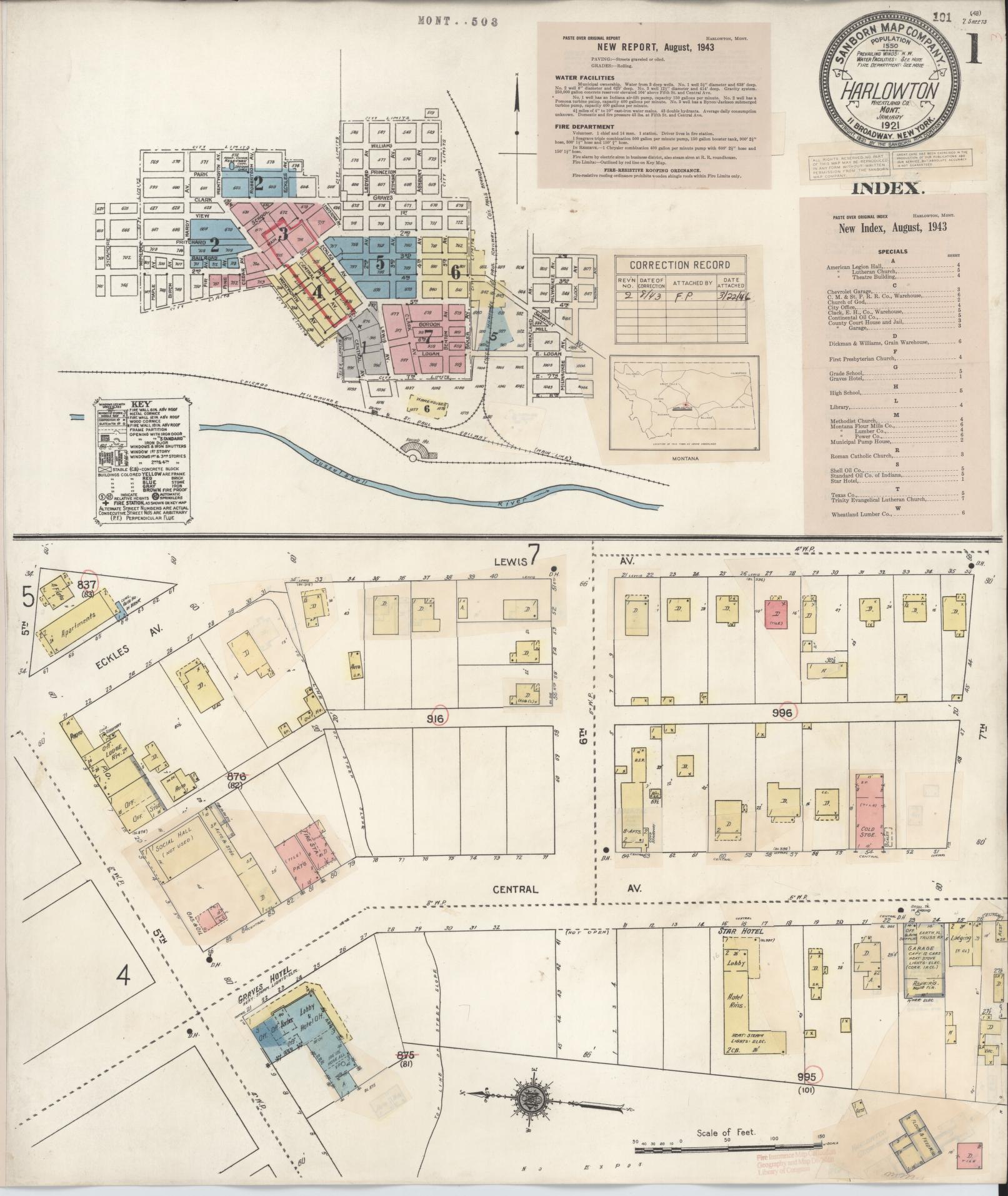 Sanborn Fire Insurance Map from Harlowton, Wheatland County, Montana (1943), Sheet #0001 - Complete Map Set gallery image, historic Sanborn map, vintage wall art, Montana Montana