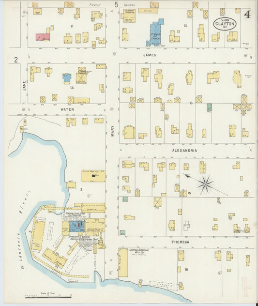 Sanborn Fire Insurance Map from Clayton, Jefferson County, New York (1898), Sheet #0004 - Historic Sanborn Fire Insurance Map Print, vintage old map wall art, antique decor, genealogy gift, New York New York map