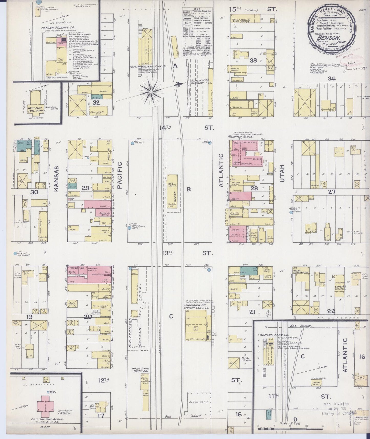 Sanborn Fire Insurance Map from Benson, Swift County, Minnesota (1892), Sheet #0001 - Historic Sanborn Fire Insurance Map Print, vintage old map wall art, antique decor, genealogy gift, Minnesota Minnesota map