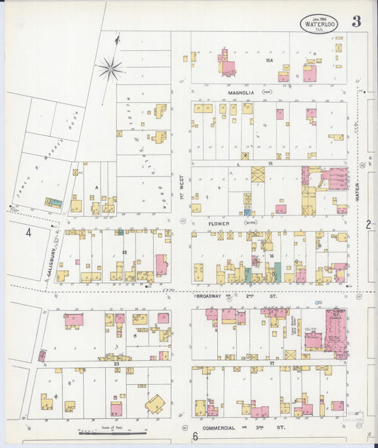 Sanborn Fire Insurance Map from Waterloo, Monroe County, Illinois (1906), Sheet #0003 - Historic Sanborn Fire Insurance Map Print, vintage old map wall art, antique decor, genealogy gift, Illinois Illinois map